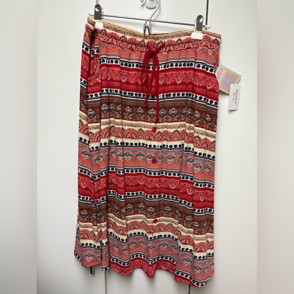 NWT LuLaRoe Marsha Bohemian Red and Brown Patterned midi skirt